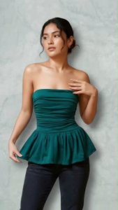 ZEALO Julissa Peplum Tube Strapless Ruched Top Plain Polka Dots for Women – Cotton Spandex