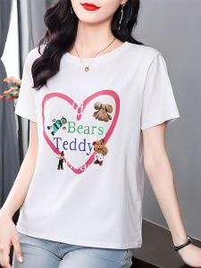 Áo Thun Nữ Tay Ngắn in Họa Tiết Thời Trang Mùa Hè 2025 Phong Cách Hàn Quốc Cotton 95% Thấm Hút Mồ Hôi Thiết Kế Đơn Giản