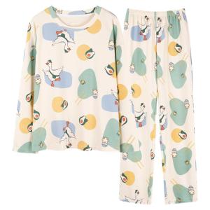 MiiOW | ชุดนอนผู้หญิงแขนยาวผ้าฝ้ายแท้ MiiOW ฤดูใบไม้ผลิและฤดูใบไม้ร่วง ชุดนอนผ้าฝ้ายแท้ลายการ์ตูนน่ารัก ชุดนอนฤดูใบไม้ร่วงสำหรับใส่อยู่บ้าน