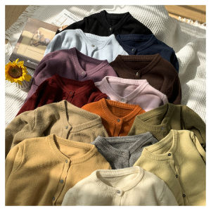 Áo Len Cardigan Màu Đỏ Cho Nữ Dáng Rộng Cổ Tròn Phong Cách Hàn Quốc Thời Trang Xuân Thu Áo Khoác Ngoài Dệt Kim Thường Ngày