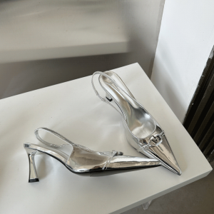 French Style White Patent Leather Sheepskin High Heels Silver Pointed Toe Sandals Fashionable Womens Shoes for All Seasons