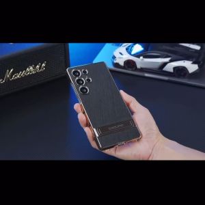 CASE GKK LEATHER KICKSTAND LIST GOLD S23 ULTRA S24 ULTRA S25 ULTRA LEATHER KICKSTAND + RING PELINDUNG KAMERA SAMSUNG S23 ULTRA S24 ULTRA S25 ULTRA