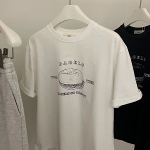 Áo Thun Tay Ngắn Modal Dáng Rộng Cổ Tròn Chữ Mỹ Thời Trang Mùa Hè Cho Nữ Áo Thun in Họa Tiết Ăn Uống Quần Áo Công Sở Phong Cách Hàn Quốc