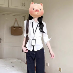 French Style Long Sleeve Shirt Womens Autumn Winter Slim Fit Inner Wear Formal Business Shirt Sweet Style Polo Collar Button Detail