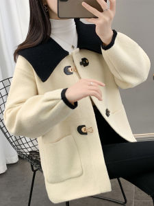 Spring Autumn Doll Collar Woolen Coat Small Fragrance Style Large Size Open Cardigan Turn-down Collar Two-piece Set Womens Fashion
