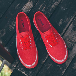 Vintage American Low-Top Fashionable Breathable Lace-Up Skate Shoes Casual Canvas Shoes Red Yellow Blue Black Worn-In Look