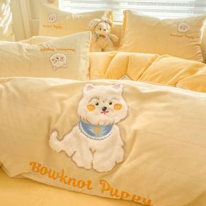 Thickened Coral Fleece Bedding Set KT Cat Milk Velvet Childrens Three-Piece Set Girls Heart Winter Quilt Cover Sheet Duvet