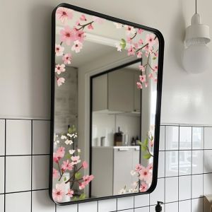 Pink Peach Blossom Mirror Wall Sticker Self Adhesive PVC Decal for Glass Door Window Bathroom Living Room Romantic Home Decor​