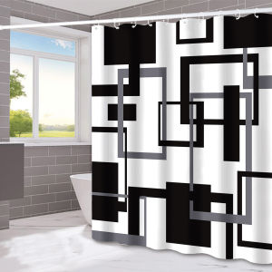 Geometric Stripes Waterproof Mildew-Resistant Bath Curtain