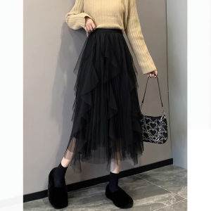 Fashionable High-End French Design High Waist A-Line Asymmetrical Tulle Skirt