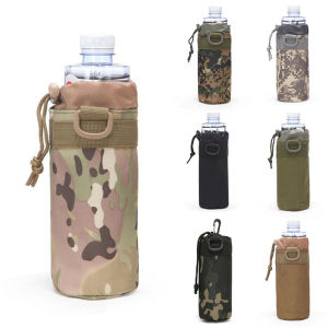 Outdoor Water Bottle Pouch Tactical Camouflage Molle Kettle Pouch Holder Hiking Hunting Pulling Rope Multi functional Bottle Bag