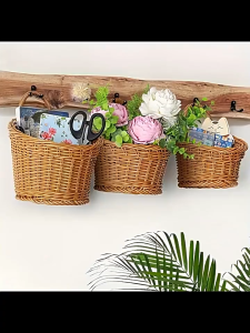 HP Set Talam & Bakul Anyaman Gaya Rotan Untuk Buah Snek Dapur Rattan-Style Handwoven Tray & Basket Set-SO037 | SO038