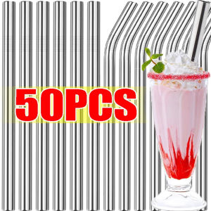 Xzxinzhan】หลอดดูดน้ำนมท่อที่คดงอโลหะ Sedotan Stainless Steel ใช้ซ้ำได้50ชิ้นสำหรับตกแต่งงานปาร์ตี้งานแต่งงานบาร์ห้องครัว