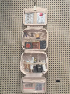 Portable Travel Makeup Bag Womens Hanging Wash Bag High End Vacation Storage Organizer Square Shape PU Material Solid Color