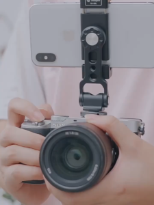 Fotopro SJ-99L/96L Dual Cold Shoe phone Mount with Tilt Adjustment 1/4" Tripod-Compatible Metal Phone Clamp for Vertical/Horizontal Shooting