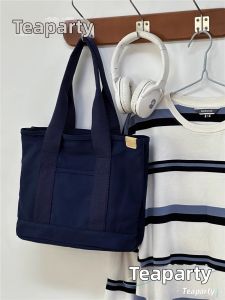 Teaparty | Korean Style Canvas Tote Bag for Women Large Capacity Multi Compartment Student Office Bag with Zipper School Bag for Teens and Adults