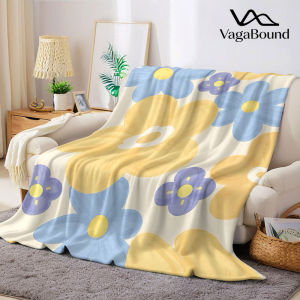 BILIBILI | Yellow Blue Flower Flannel Blanket Warm Soft Halloween Christmas Decorative Couch Warm Cozy All-Season Gift