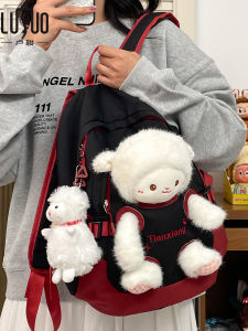 Cute Plush Lamb Backpack for Girls Travel Versatile School Bag with Double Shoulder Straps Sweet College Style Commuter Bag