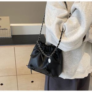 Fashionable Butterfly Knot Chain Bag Womens Summer Trendy Trash Bag Crossbody Underarm Bag Stylish Soft PU Bucket Bag