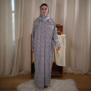 Large Size Womens Middle East Robe Traditional Scarf Integrated Prayer Dress Fashionable Print Maxi Dress Ethnic Style