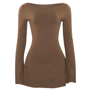 ชุดเดรสทรงเข้ารูปแขนยาวคอกลม กระโปรงทรงเอเอวสูง สไตล์ยุโรป ชุดทำงานลำลองฤดูใบไม้ร่วง