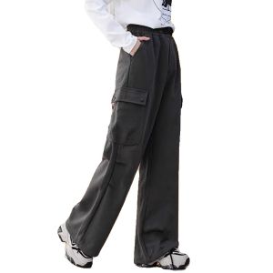 Quần Dài Nữ Mùa Thu Đông Dày Lót Lông Cừu Quần Dài Thể Thao Ống Rộng Quần Dài Thường Ngày Cho Bé Gái