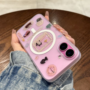 iPhone 16 pro Magnetic Absorption Cat Design Full Cover Transparent Shell Girl Style Creative Protection Case for Apple Phones