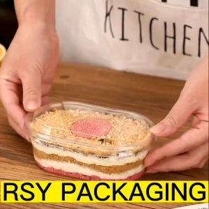 50Pcs Transparent Oval Deli Container With Lid For Salad Mousse Cake Pudding Desserts (THICK) -500ML