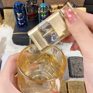 Bật Lửa Hộp Quẹt Khè Gas AB905 Khò 1 Tia Mạnh Mẽ Thân Bật Lửa Lộ Thiên Trong Suốt Đèn Led Nhấp Nháy Cực Đẹp-Có Hộp