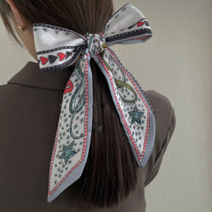 Elegant Long Rectangle Scarf Hairband Womens Fine Narrow Silk Ribbon Hair Ties Spring Autumn French Style Letter Print Polyester Fiber