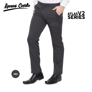 Celana Formal Panjang modern Pria Bahan Kain Atlas Stretch Kerja Kantor Abu Bukan Chino -IGNAS CARLO