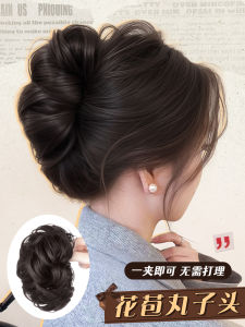 Womens Hair Accessories Bun Headwear Fake Flower Bud High Ponytail Hair Bundling Tool Silky Synthetic Hair Extensions