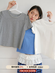 เสื้อยืดคอกลมแขนสั้นผ้าฝ้ายแท้สีขาวหลวมๆ สำหรับผู้หญิง ทรงเข้ารูป ฤดูร้อน 2025 เสื้อผ้าทำงานสไตล์เรียบง่าย