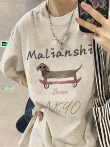 Pure Cotton Short Sleeve T-Shirt Womens Summer Loose Trendy Small Size Cartoon Cute Cool Top Korean Style round Neck