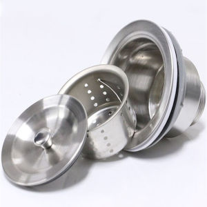 AUK Stainless Steel Sink Drain Strainer Kit Kitchen Drain Assembly with Metal Center Knob Basket Stopper Replacement