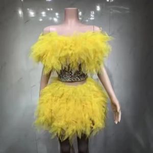 Women 2 Piece Party Dress Set Neon Tulle Off Shoulder Top + Skirt with Crystals for Nightclub Birthday Performance Dacnewear Zym