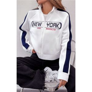 1898 Jacket Crop Wanita - New York Jaket Crop Wanita Casual - Jaket Zipper Croope Korean Style