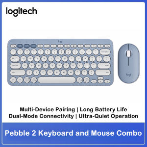 Logitech | Logitech Pebble 2 COMBO Wireless Keyboard Mouse Set 75 Layout Silent Cobblestone Mouse 2.4G Bluetooth For Mac iPad Office