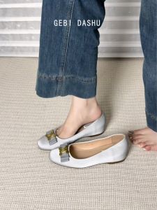 Retro French Style Flat Head Slip-On Mary Janes Womens Shoes Summer New Leather Soft Bottom Commute Casual Fashion Single Shoes