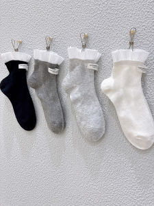 White Lace Ballet Style Womens Mid-Calf Socks Mary Jane Shoe New Spring Autumn Cotton Moisture Wicking Solid Color Socks