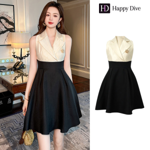 Happy Diva เดรสผู้หญิง เดรสสีดำ เดรสทรงเอ เดรสแขนกุด เดรสทำงาน เดรสไฮโซ เดรสวินเทจ เดรสออกงาน เดรสปาร์ตี้ ชุดราตรี 30932