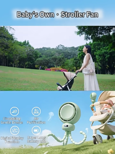 SOFTHOME Octopus Bladeless Stroller Fan - 3600mAh Rechargeable 5-Speed Brown Baby Clip Music Fan