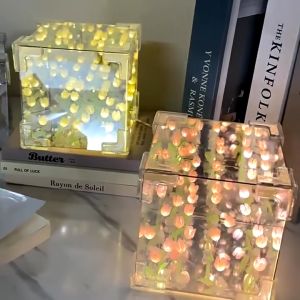 แฮนด์เมด diy โคมไฟ Led โคมไฟทิวลิป กระจกไฟทิวลิป INS ของขวัญวันเกิด ของให้แฟน ของขวัญวันวาเลนไทน์ โคมไฟดอกไม้