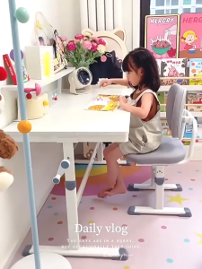 2Pcs/Set Bookstand Widened Desktop Desk Chair Set Kids Adjustable Height Study Drawer Table with Chair Set