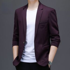 ROMON | Romon Mens Casual Business Suit Spring 2022 Fashion Urban Style Slim Fit Wedding Grooms Jacket Single Button Long Sleeve Polyester Fiber