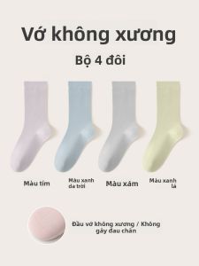 JINGCHI | Tất cotton mỏng mùa hè cho nữ Tất cao đến bắp chân bằng cotton nguyên chất Tất dài đến đầu gối màu trắng mới Tất phong cách đơn giản