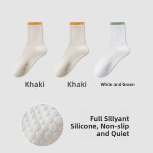 MiiOW | Anti-Slip Yoga Socks Womens Sport Style Mid-Calf Color Block Long Socks Cat Person White Autumn Winter Cotton Nylon Spandex
