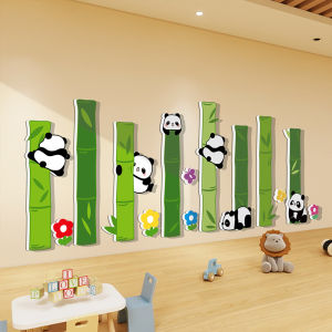 Panda Themed 3D Wall Stickers for Kindergarten Corridor Decoration Modern Simple Style Waterproof PVC Cartoon Animation