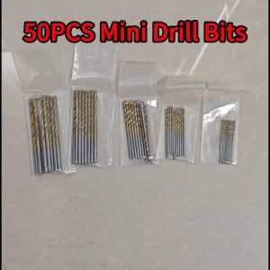 50Pcs Titanium Coated Drill Bit High Speed Steel Drill Bit Straight Shank Drill Twist Drill 1 / 1.5 / 2 / 2.5 / 3MM