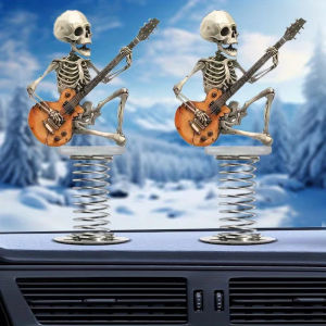 Rock-Style Skull Guitar Car Ornament Spring Swing Creative Decoration 2D Car Personalized Decoration Small Item Creative Ornament Halloween Small Ornament Gift